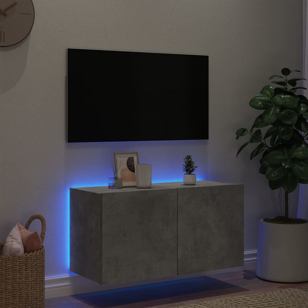 vidaXL Έπιπλο Τηλεόρασης με LED Γκρι Σκυροδέματος 80x35x41 εκ.