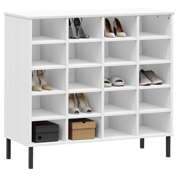 vidaXL Παπουτσοθήκη OSLO Λευκή 95x35x86 εκ. Μασίφ Ξύλο με Μετ. Πόδια