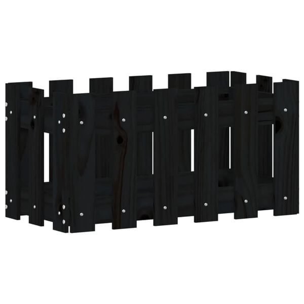 vidaXL Ζαρντινιέρα με Σχέδιο Φράχτη Μαύρη 60 x 30 x 30 εκ. Μασίφ Πεύκο