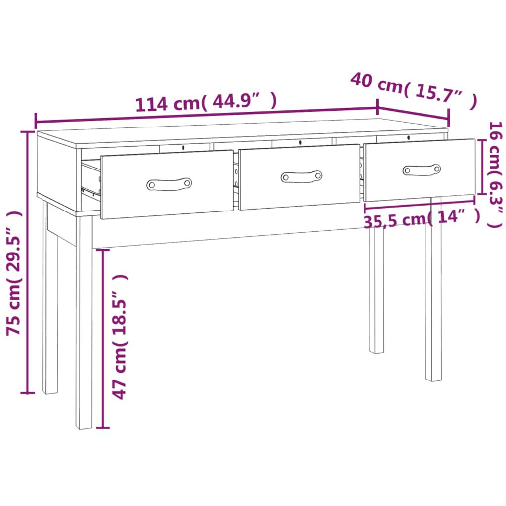 vidaXL Τραπέζι κονσόλα Καφέ μελί 114x40x75 εκ. Μασίφ Ξύλο Πεύκου