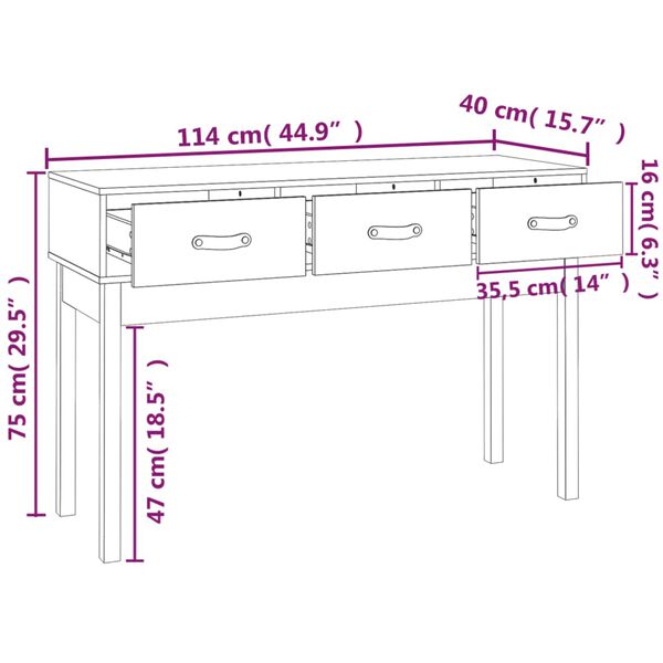 vidaXL Τραπέζι κονσόλα Καφέ μελί 114x40x75 εκ. Μασίφ Ξύλο Πεύκου