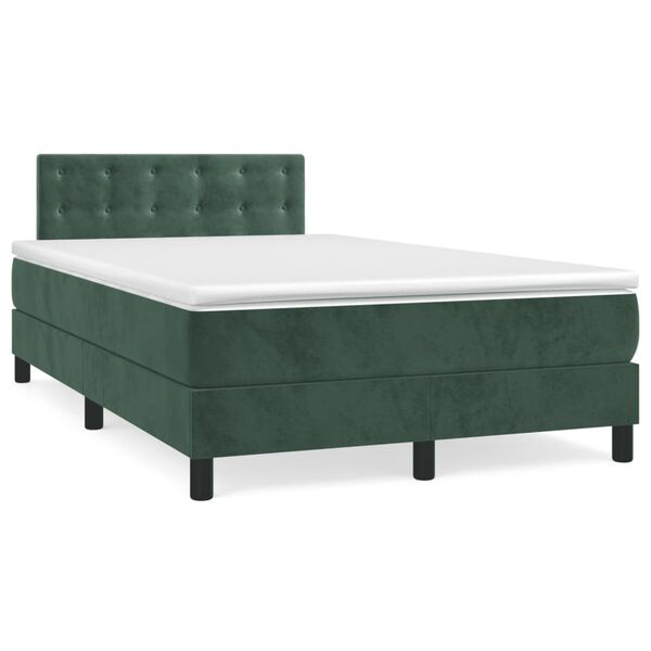 vidaXL Κρεβάτι Boxspring με Στρώμα Σκούρο Πράσινο 120x190εκ. Βελούδινο