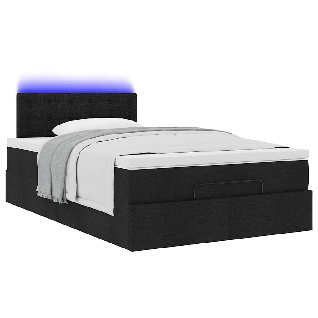 vidaXL Οθωμανικό κρεβάτι με στρώμα & LEDs Μαύρο 120x190 cm Ύφασμα