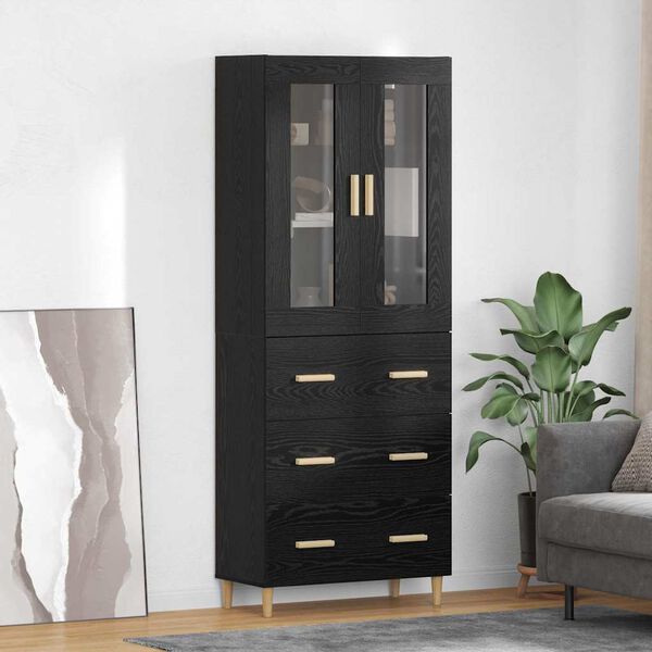 vidaXL Highboard &Mu;&alpha;ύ&rho;&eta; &Omicron;&xi;&upsilon;ά 69,5 x 34 x 180 &epsilon;&kappa;. &Sigma;ύ&nu;&theta;&epsilon;&tau;&omicron; &Xi;ύ&lambda;&omicron; &kappa;&alpha;&iota; &Gamma;&upsilon;&alpha;&lambda;ί