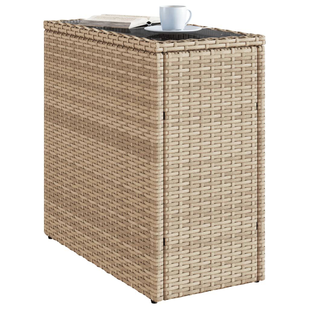 vidaXL Τραπέζι Κήπου με Γυάλινη Επιφ. Μπεζ 58x27,5x55 εκ. Συνθ. Ρατάν