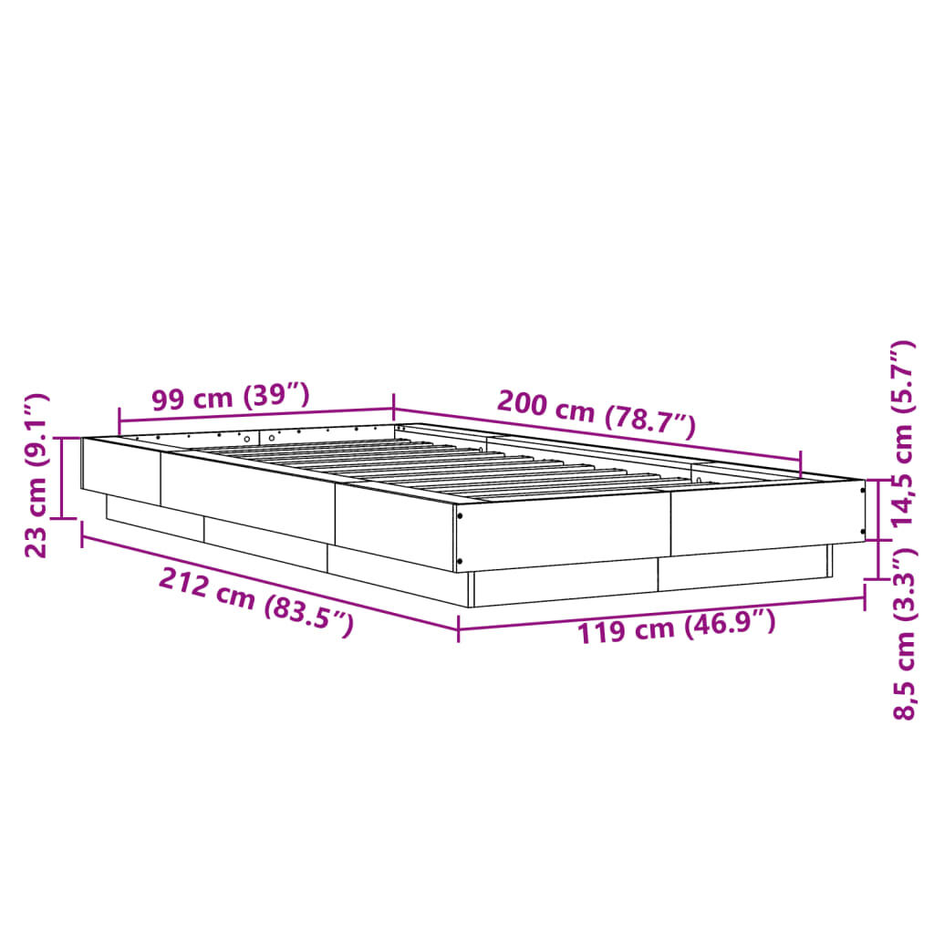 vidaXL Πλαίσιο Κρεβατιού Γκρι Sonoma 100x200 εκ. Επεξεργασμένο Ξύλο