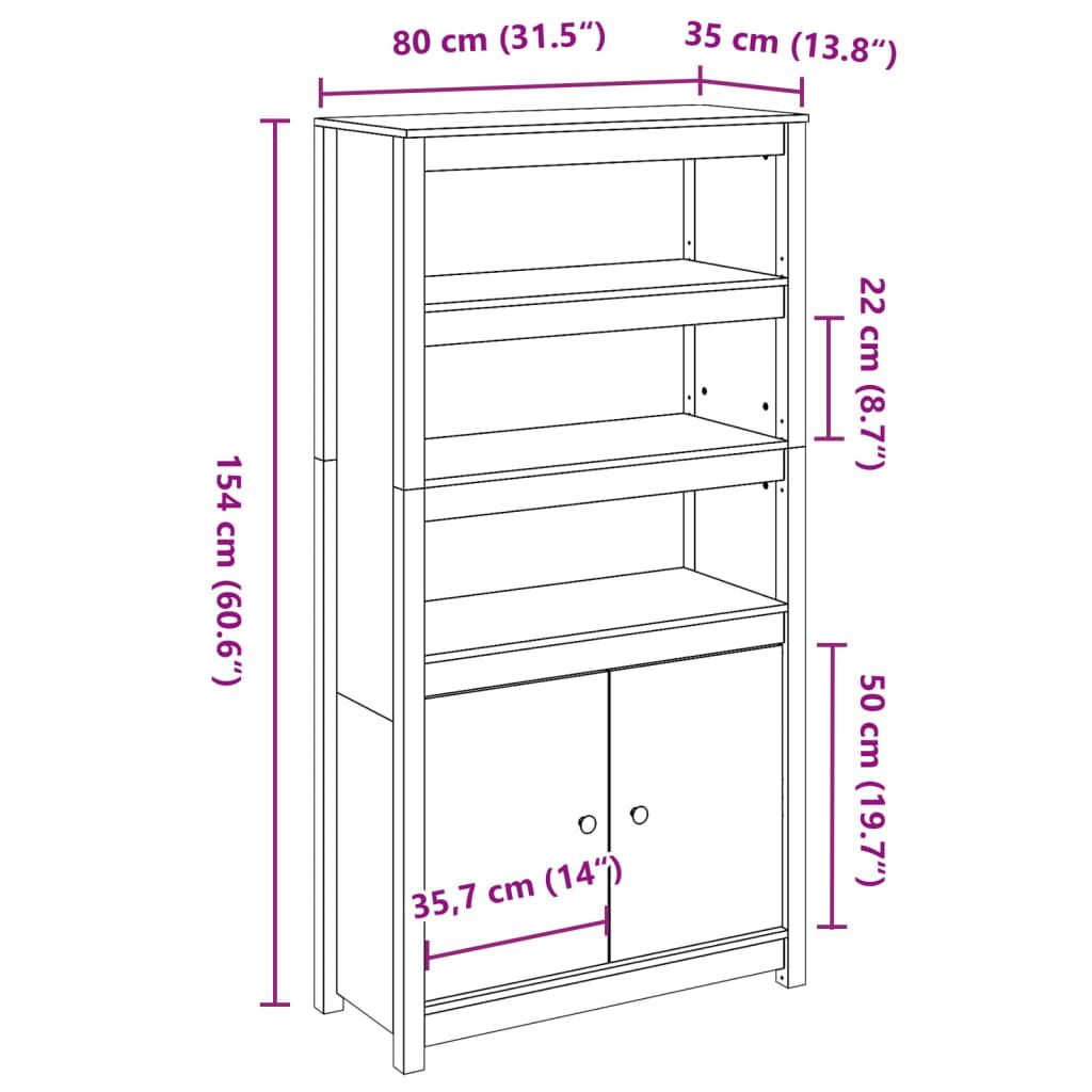 vidaXL Ντουλάπι Μαύρο 80x35x154 εκ. από Μασίφ Ξύλο Πεύκου