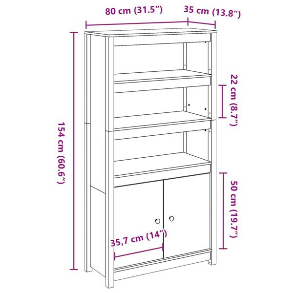 vidaXL Ντουλάπι Μαύρο 80x35x154 εκ. από Μασίφ Ξύλο Πεύκου