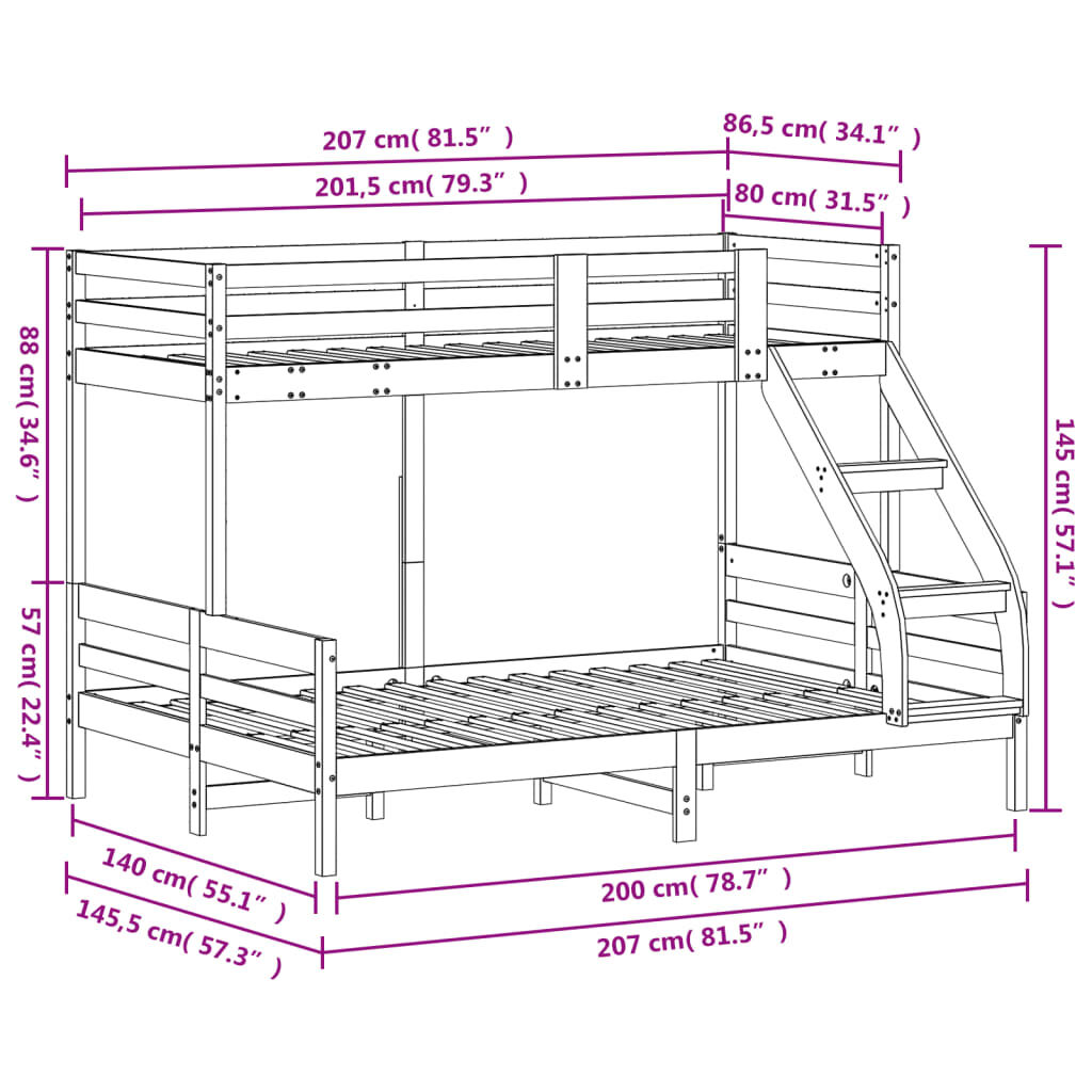 vidaXL Κουκέτα 80x200/140x200 εκ. Καφέ Κεριού από Μασίφ Ξύλο Πεύκου