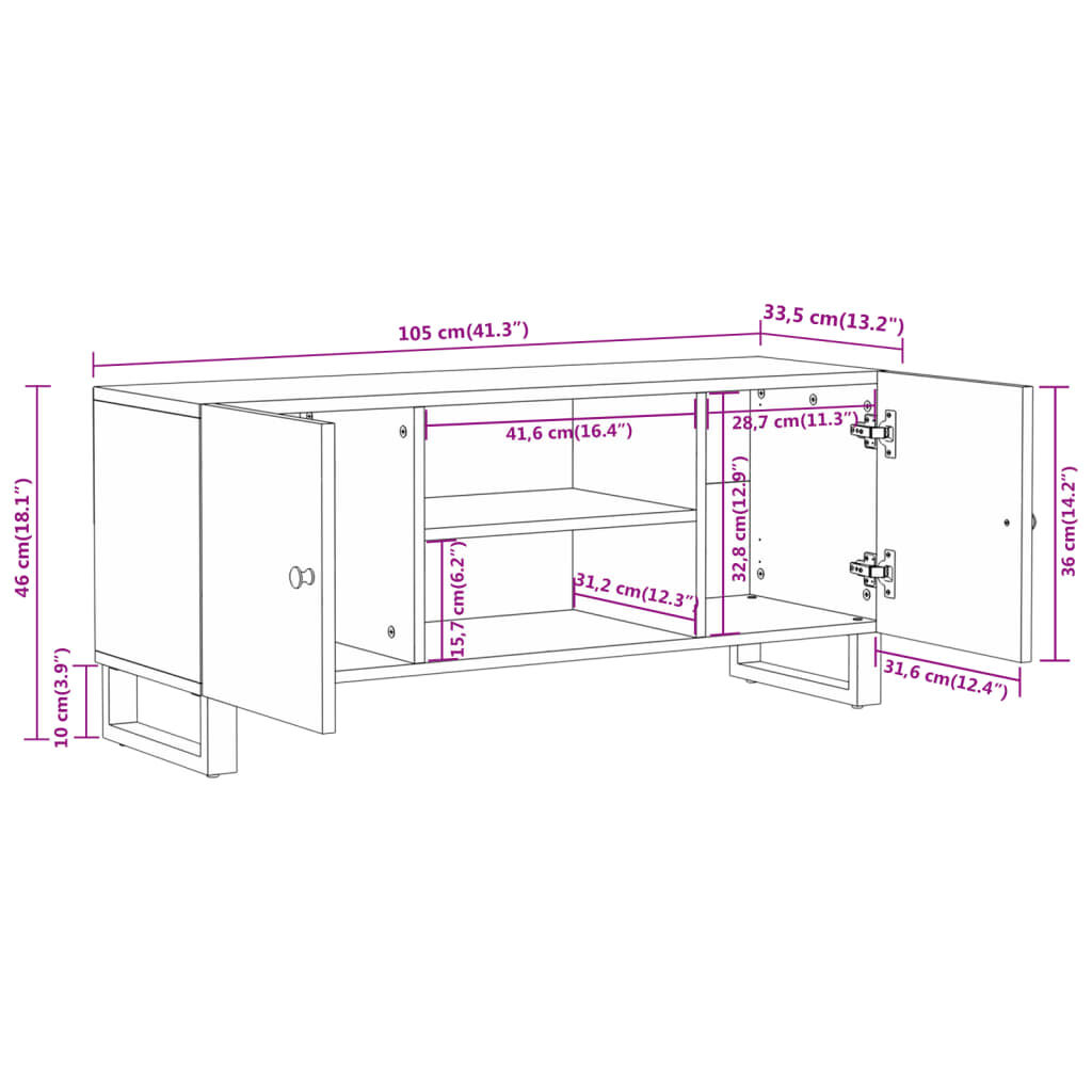 vidaXL Έπιπλο Τηλεόρασης Καφέ/Μαύρο 105x33,5x46 εκ. Μασίφ Ξύλο Μάνγκο