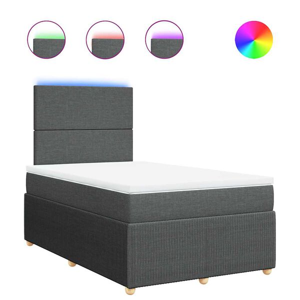 vidaXL Κρεβάτι Boxspring με Στρώμα Σκούρο Γκρι 120x200 εκ. Υφασμάτινο