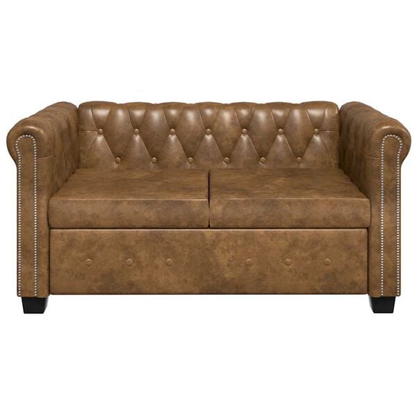 vidaXL Καναπές Διθέσιος Chesterfield Καφέ από Συνθετικό Δέρμα