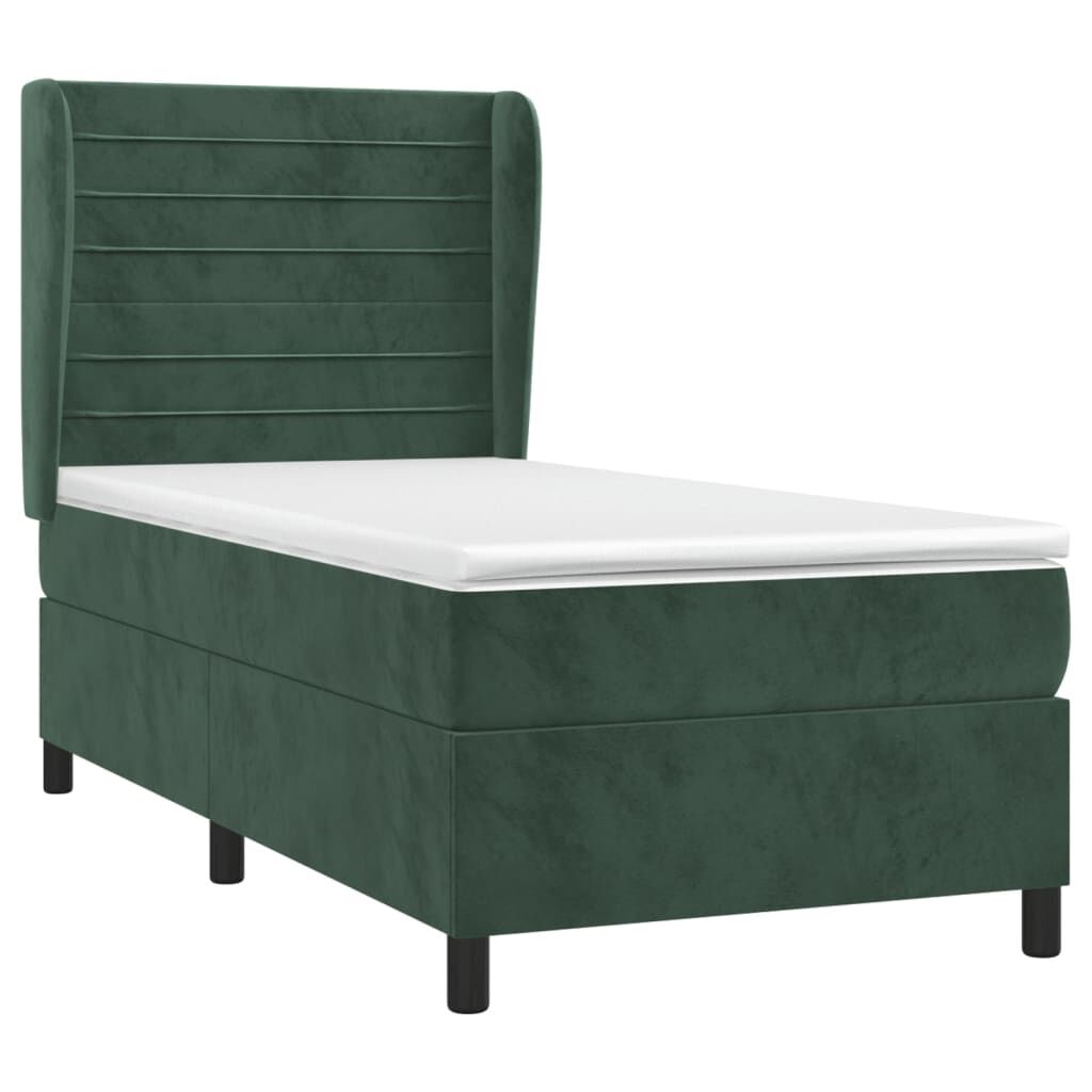 vidaXL Κρεβάτι Boxspring με Στρώμα Σκούρο Πράσινο 90x200 εκ. Βελούδινο