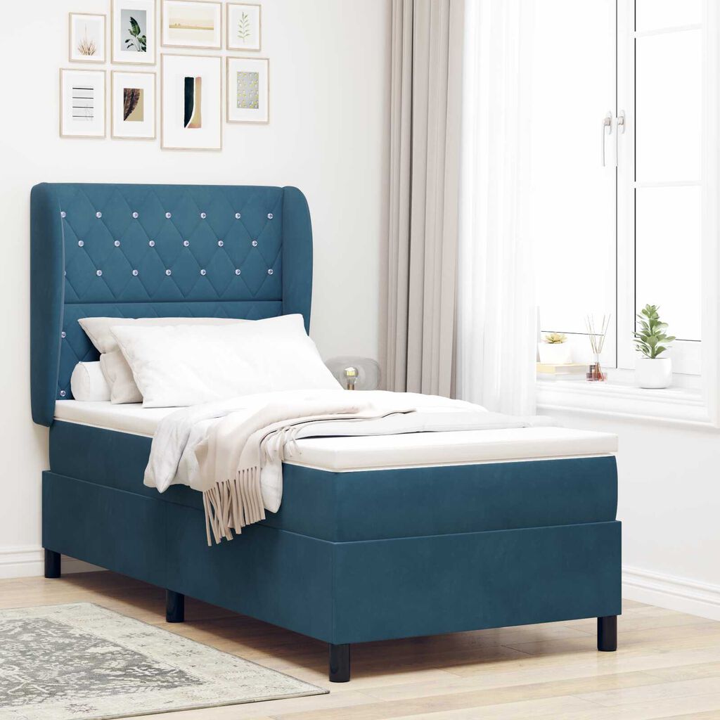 vidaXL Κρεβάτι με Στρώμα Dark Blue 90x190 cm Βελούδο