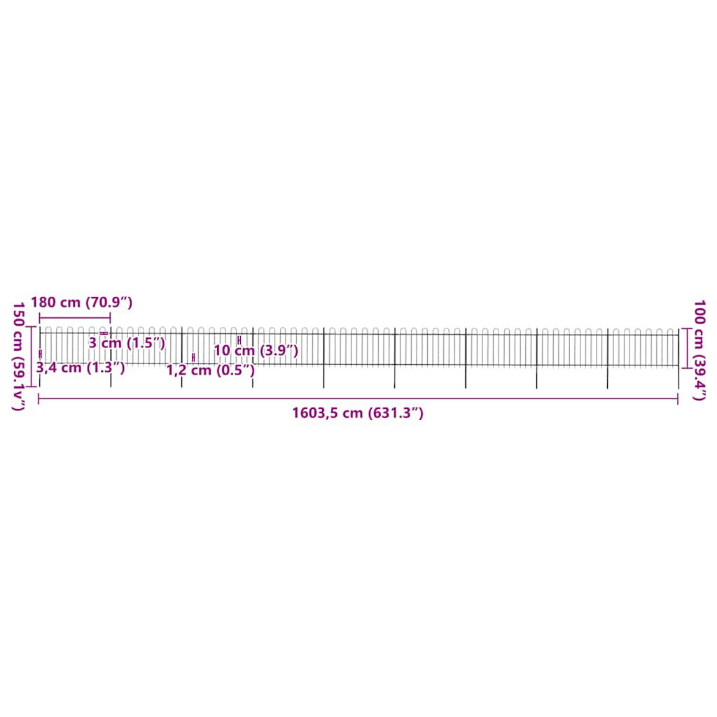 vidaXL Φράχτης Κήπου με Κορυφή από Ατσάλι 1603,5 x 100 εκ. Μαύρος