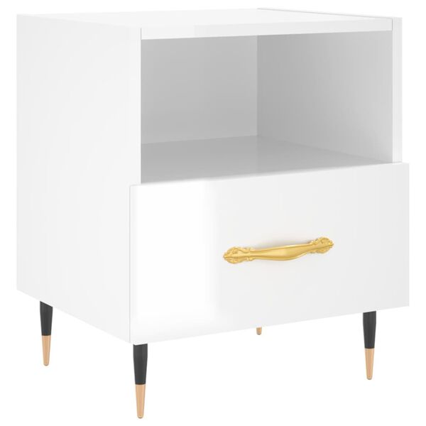vidaXL Κομοδίνο Γυαλιστερό Λευκό 40 x 35 x 47,5 εκ. Επεξεργασμένο Ξύλο
