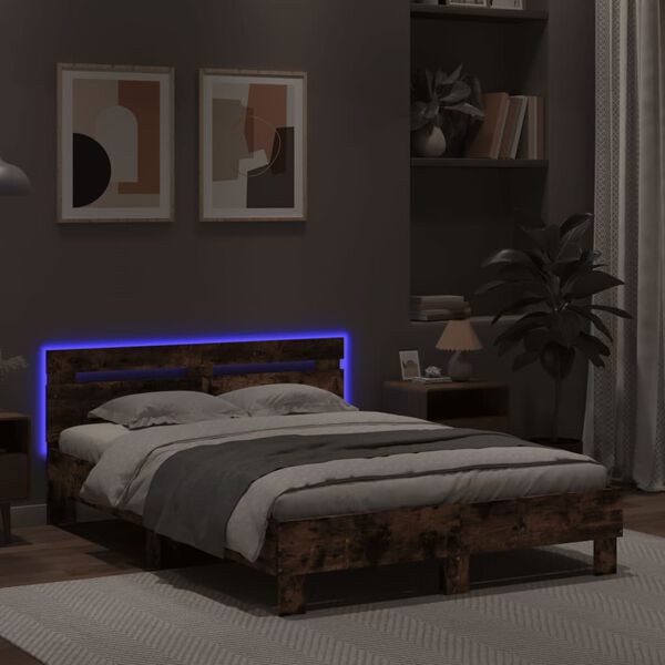 vidaXL Πλαίσιο Κρεβατιού με Κεφαλάρι/LED Καπν. Δρυς 120x200 εκ.