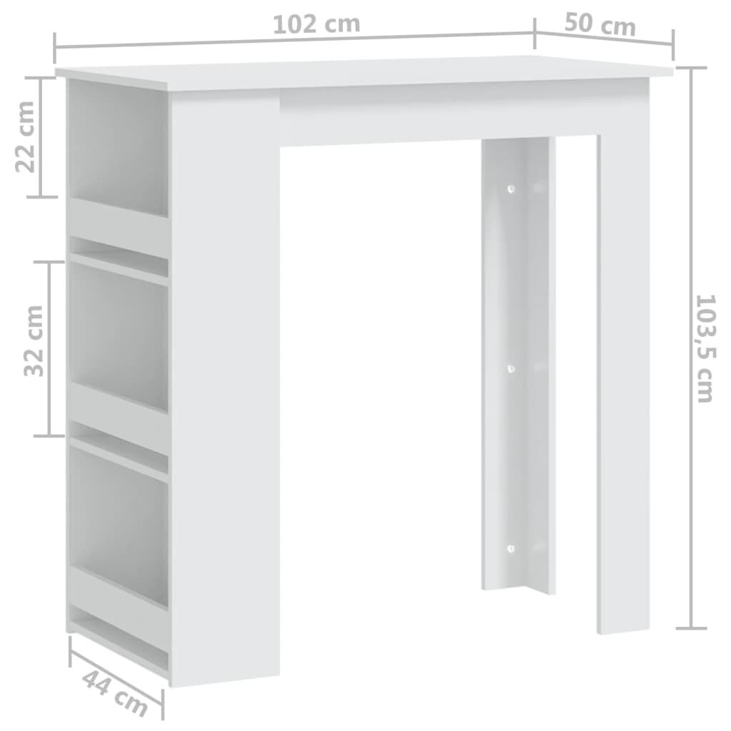 vidaXL Τραπέζι Μπαρ με Ράφια Λευκό 102 x 50 x 103,5 εκ.από Επεξ. Ξύλο