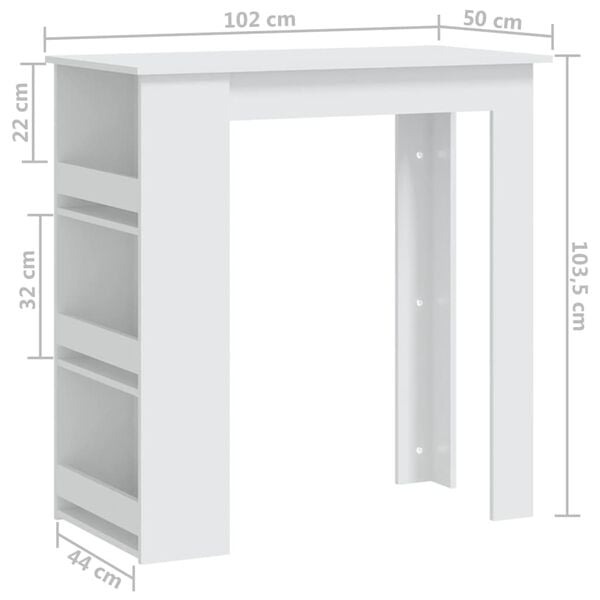 vidaXL Τραπέζι Μπαρ με Ράφια Λευκό 102 x 50 x 103,5 εκ.από Επεξ. Ξύλο