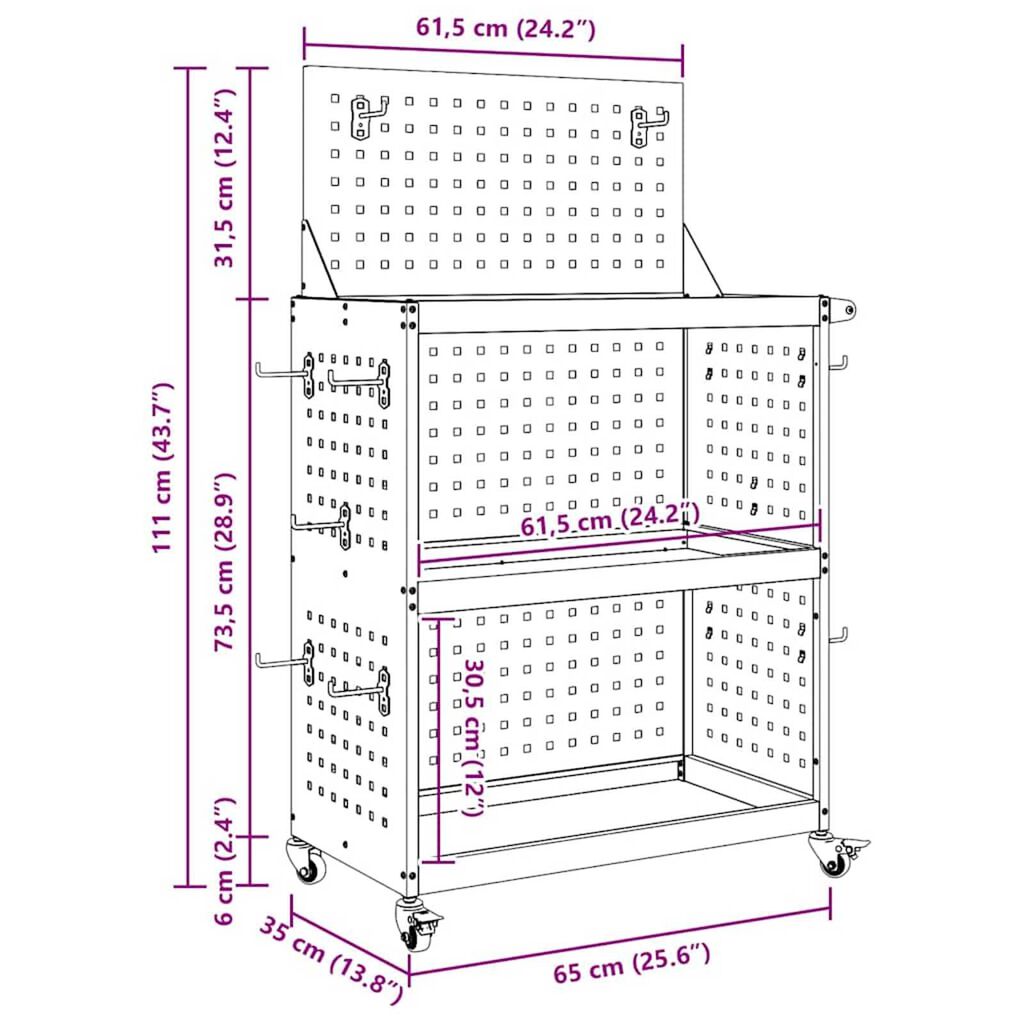 vidaXL Καρότσι εργαλείων με ράφι Ανθρακί 65 x 35 x 111 εκ Κρύα χάλυβας