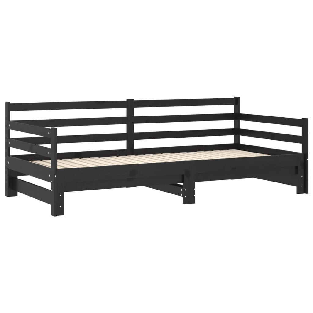 vidaXL Καναπές Κρεβάτι Συρόμενος Μαύρος 2x(90x200) εκ. Ξύλο Πεύκου