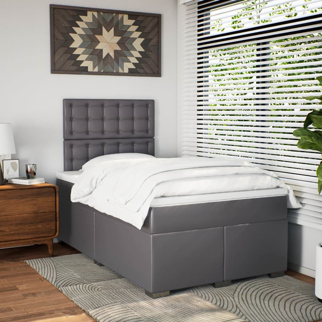 vidaXL Κρεβάτι Boxspring με Στρώμα Γκρι 120x200εκ. από Συνθετικό Δέρμα