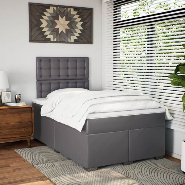 vidaXL Κρεβάτι Boxspring με Στρώμα Γκρι 120x200εκ. από Συνθετικό Δέρμα