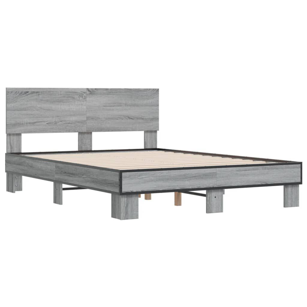vidaXL Πλαίσιο Κρεβατιού Γκρι Sonoma 135x190 εκ. Επεξ. Ξύλο & Μέταλλο