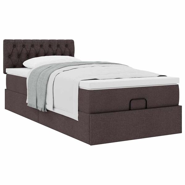 vidaXL Οθωμανικό κρεβάτι με στρώμα σκούρο καφέ 90x200cm ύφασμα