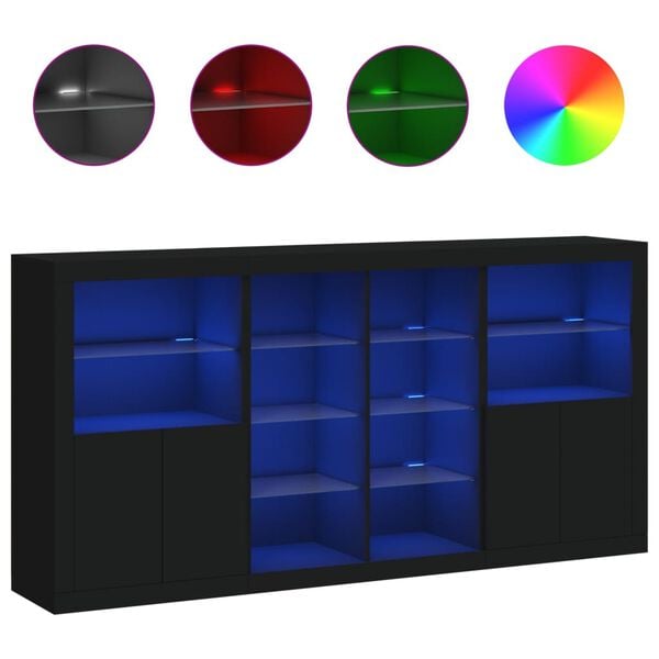 vidaXL Μπουφές με Φώτα LED Μαύρος 202 x 37 x 100 εκ.