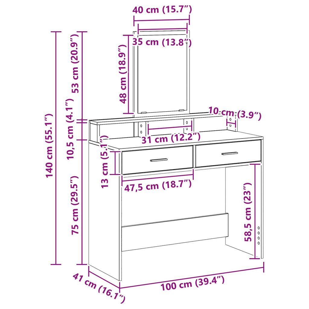 Τουαλέτα vidaXL με Συρτάρια Sonoma Oak 100x41x140 εκ.