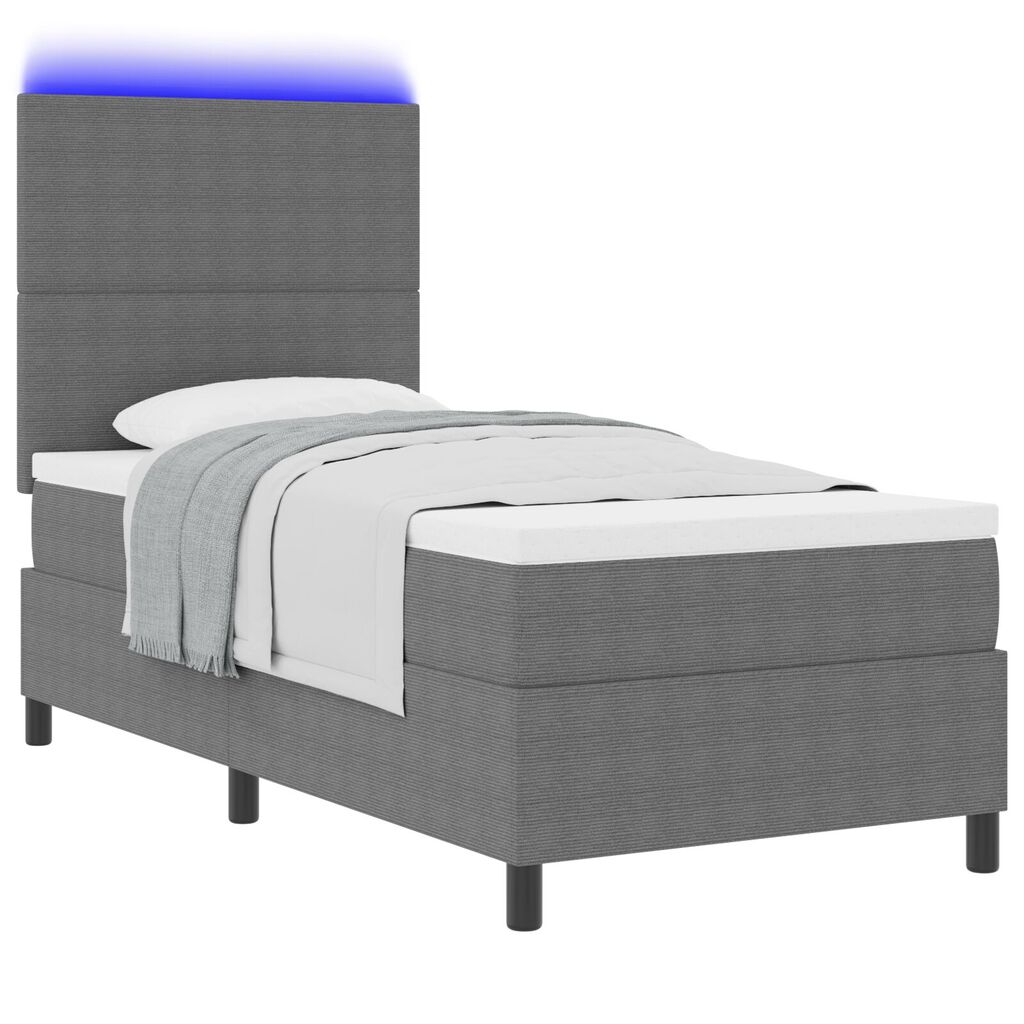 vidaXL Κρεβάτι με Βάση με Στρώμα & LED Γκρι 100x200 εκ. Βελουτέ ύφασμα