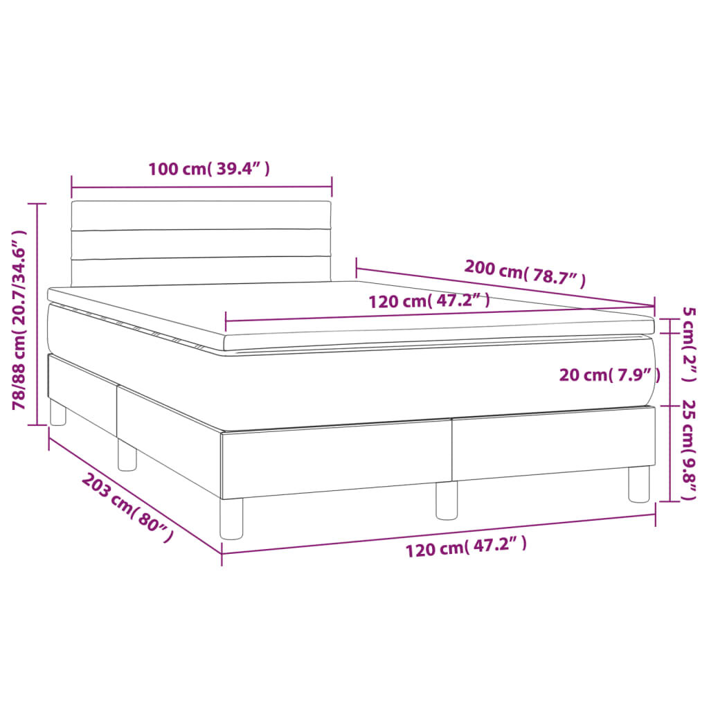 vidaXL Κρεβάτι Boxspring με Στρώμα & LED Ροζ 120x200 εκ. Βελούδινο