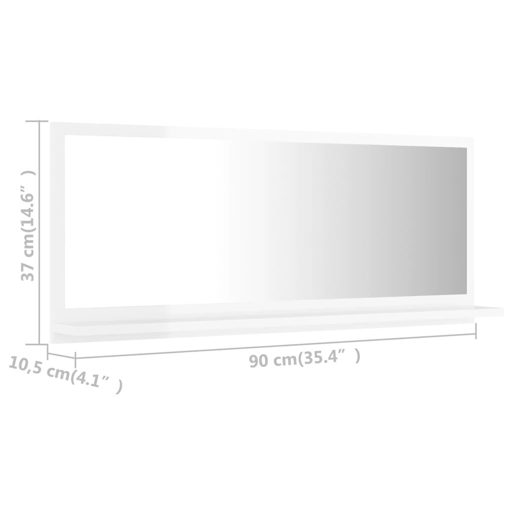 vidaXL Καθρέφτης Μπάνιου Γυαλιστερό Λευκό 90x10,5x37 εκ. Επεξ. Ξύλο