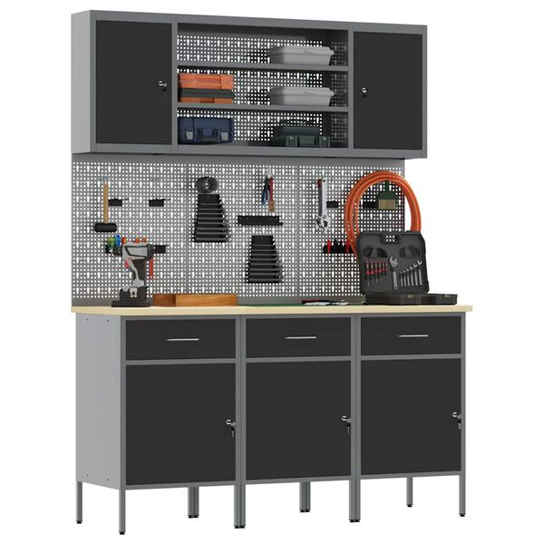 vidaXL &Nu;&tau;&omicron;&upsilon;&lambda;ά&pi;&alpha; &Epsilon;&rho;&gamma;&alpha;&sigma;ί&alpha;&sigmaf; 7 pcs &Mu;&alpha;ύ&rho;&omicron; &Mu;&eta;&chi;&alpha;&nu;&iota;&sigma;&mu;έ&nu;&omicron; &xi;ύ&lambda;&omicron; &kappa;&alpha;&iota; &alpha;&tau;&sigma;ά&lambda;&iota;