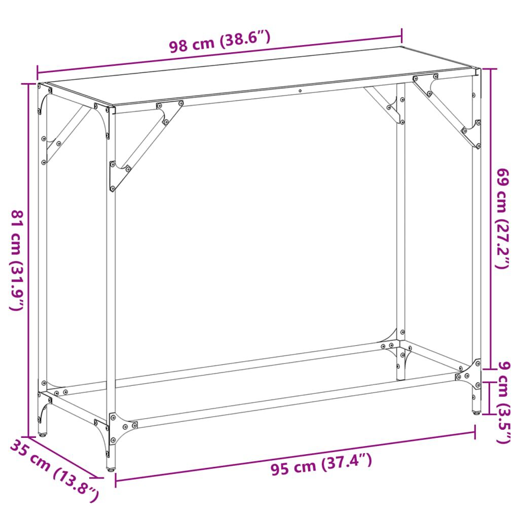 vidaXL Τραπέζι Κονσόλα Επιφάνεια Μαύρο Γυαλί 98x35x81 εκ. Ατσάλι