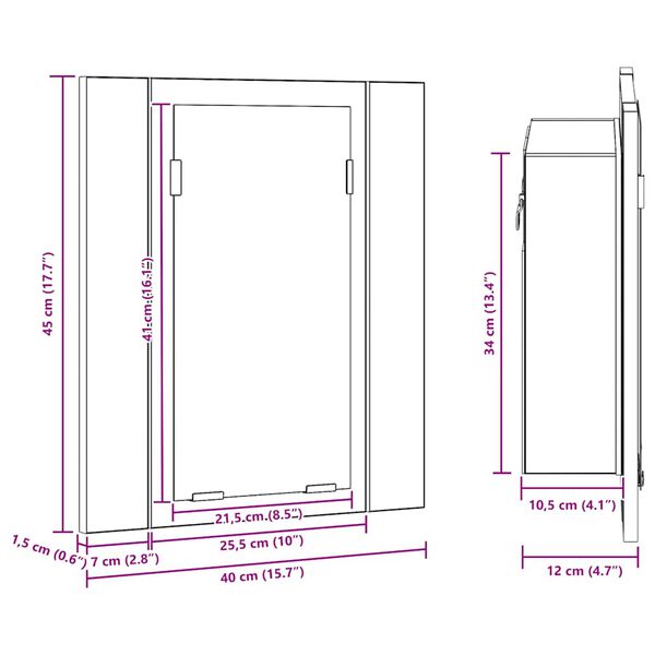 vidaXL Έπιπλο Καθρέφτη Μπάνιου LED Γκρι Sonoma 40x12x45 εκ. Επεξ. Ξύλο