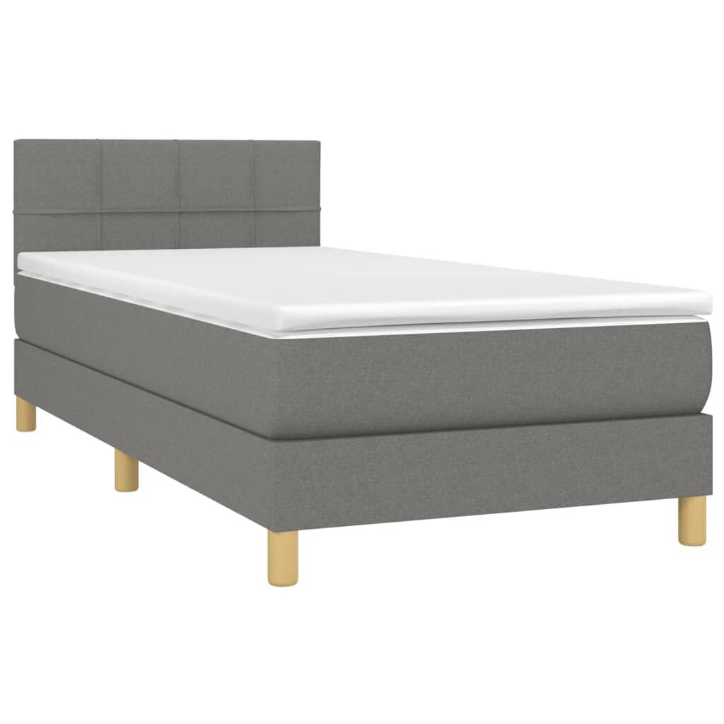vidaXL Κρεβάτι Boxspring με Στρώμα Σκούρο Γκρι 90x190 εκ. Υφασμάτινο