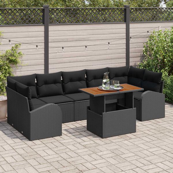 vidaXL Σετ Καναπέ Κήπου με αποθήκευση 8 pcs Μαύρο Πολυ ράταν