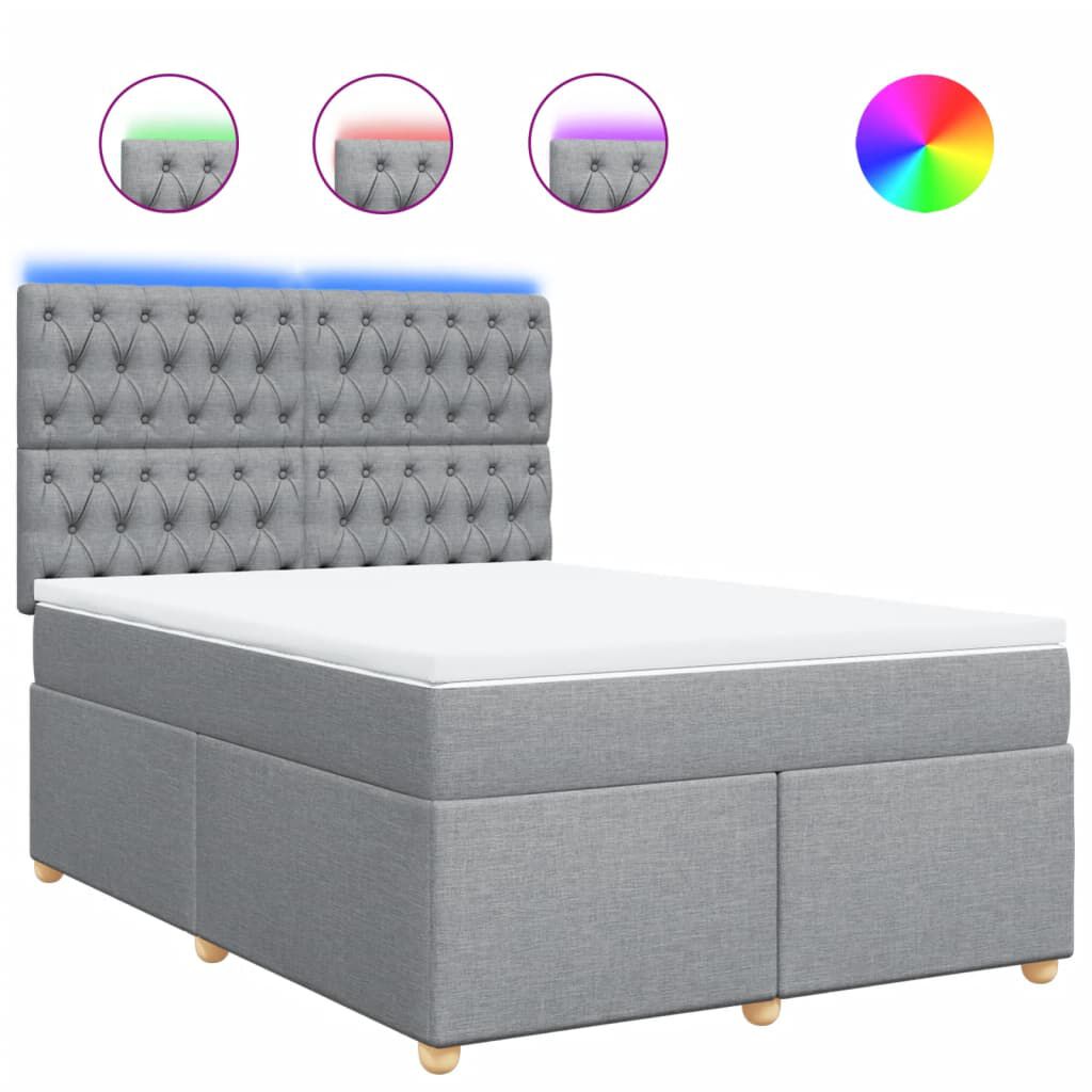 vidaXL Κρεβάτι Boxspring με Στρώμα Ανοιχτό Γκρι 140x190 εκ. Υφασμάτινο
