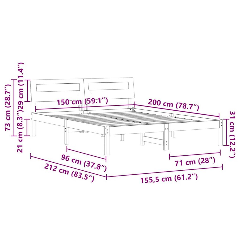 vidaXL Σκελετός Κρεβατιού Λευκό 150 x 200 cm Μασίφ ξύλο πεύκου