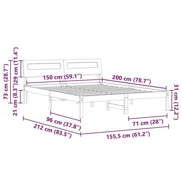 vidaXL Σκελετός Κρεβατιού Λευκό 150 x 200 cm Μασίφ ξύλο πεύκου