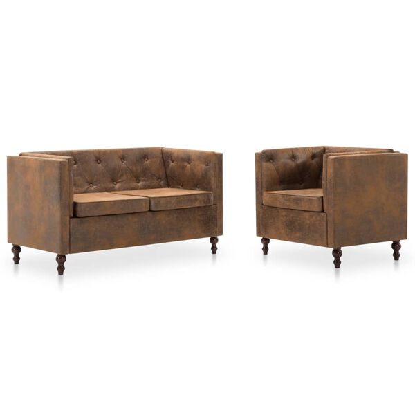 vidaXL &Sigma;&epsilon;&tau; &Kappa;&alpha;&nu;&alpha;&pi;έ&delta;&omega;&nu; Chesterfield 2 &tau;&epsilon;&mu;. &Kappa;&alpha;&phi;έ &Upsilon;&phi;&alpha;&sigma;&mu;. &Tau;&alpha;&pi;&epsilon;&tau;&sigma;&alpha;&rho;ί&alpha; &Sigma;&omicron;&upsilon;έ&nu;&tau;