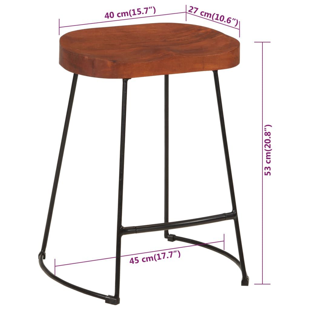 vidaXL Σκαμπό Μπαρ Gavin 2 τεμ. 45 x 38 x 53 εκ. από Μασίφ Ξύλο Μάνγκο