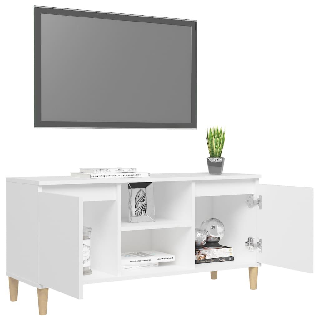 vidaXL Έπιπλο Τηλεόρασης Λευκό 103,5x30x50 εκ. με Μασίφ Ξύλινα Πόδια