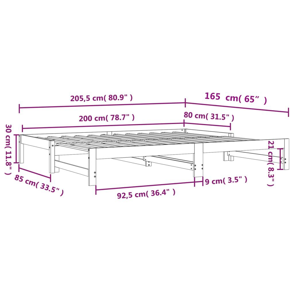 vidaXL Καναπές Κρεβάτι Συρόμενος ΚαφέΚεριού 80x200εκ.Μασίφ Ξύλο Πεύκου