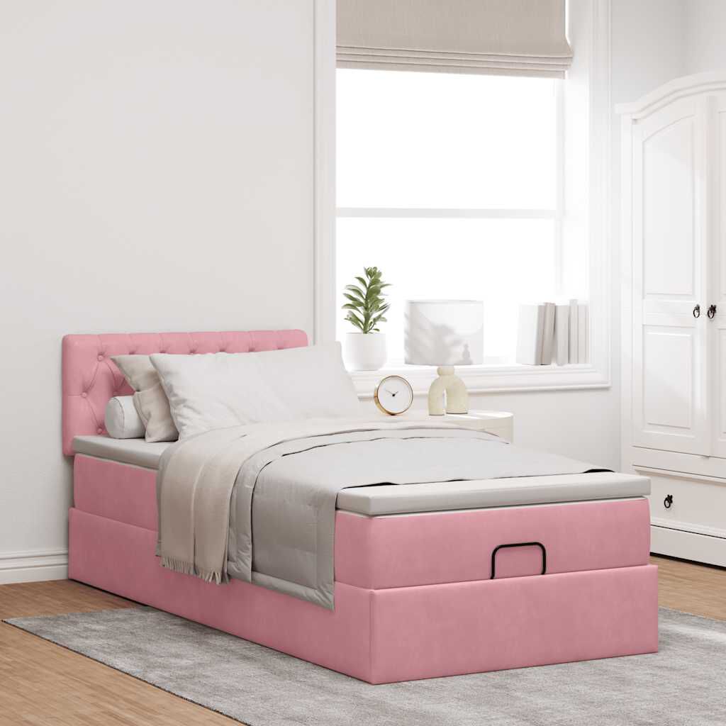 vidaXL Οθωμανικό κρεβάτι με στρώμα ροζ 90x200cm Velvet