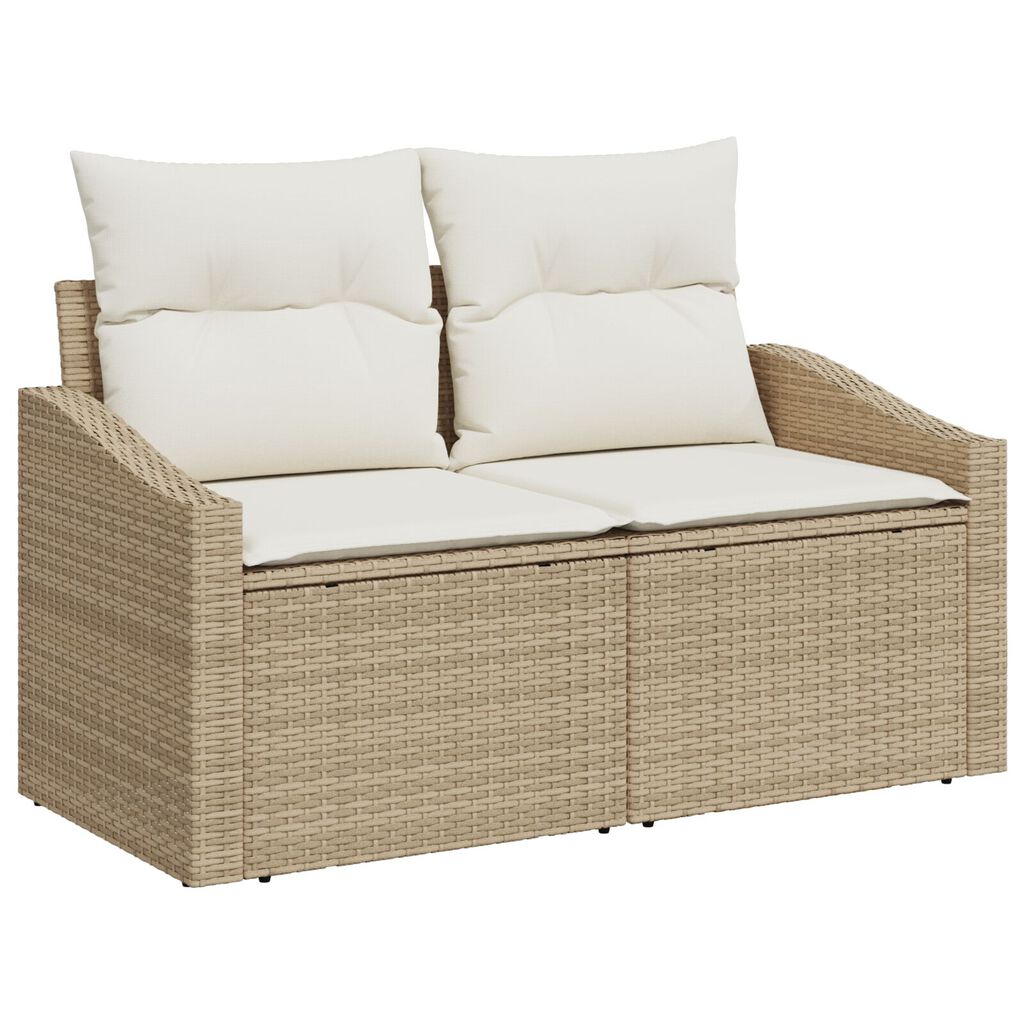vidaXL 7 Piece Garden Sofa Set with Cushions Μπεζ Πολυ Ρατάν