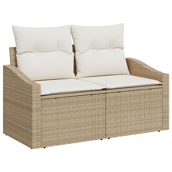 vidaXL 7 Piece Garden Sofa Set with Cushions Μπεζ Πολυ Ρατάν