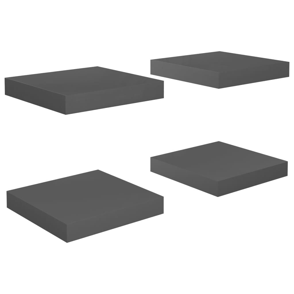 vidaXL Ράφια Τοίχου Γυαλιστερά Γκρι 4 Τεμάχια 23x23,5x3,8 εκ. MDF